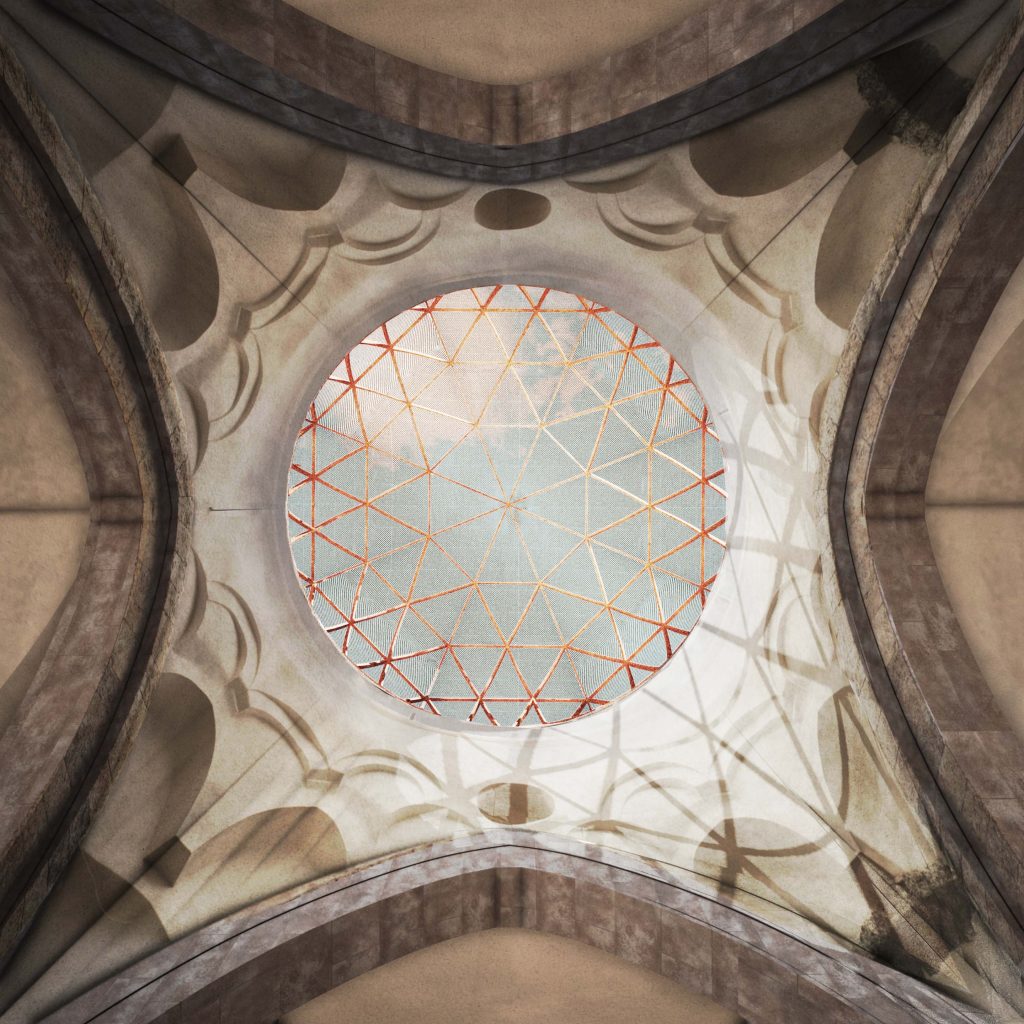 Vista interna della nuova cupola dal basso