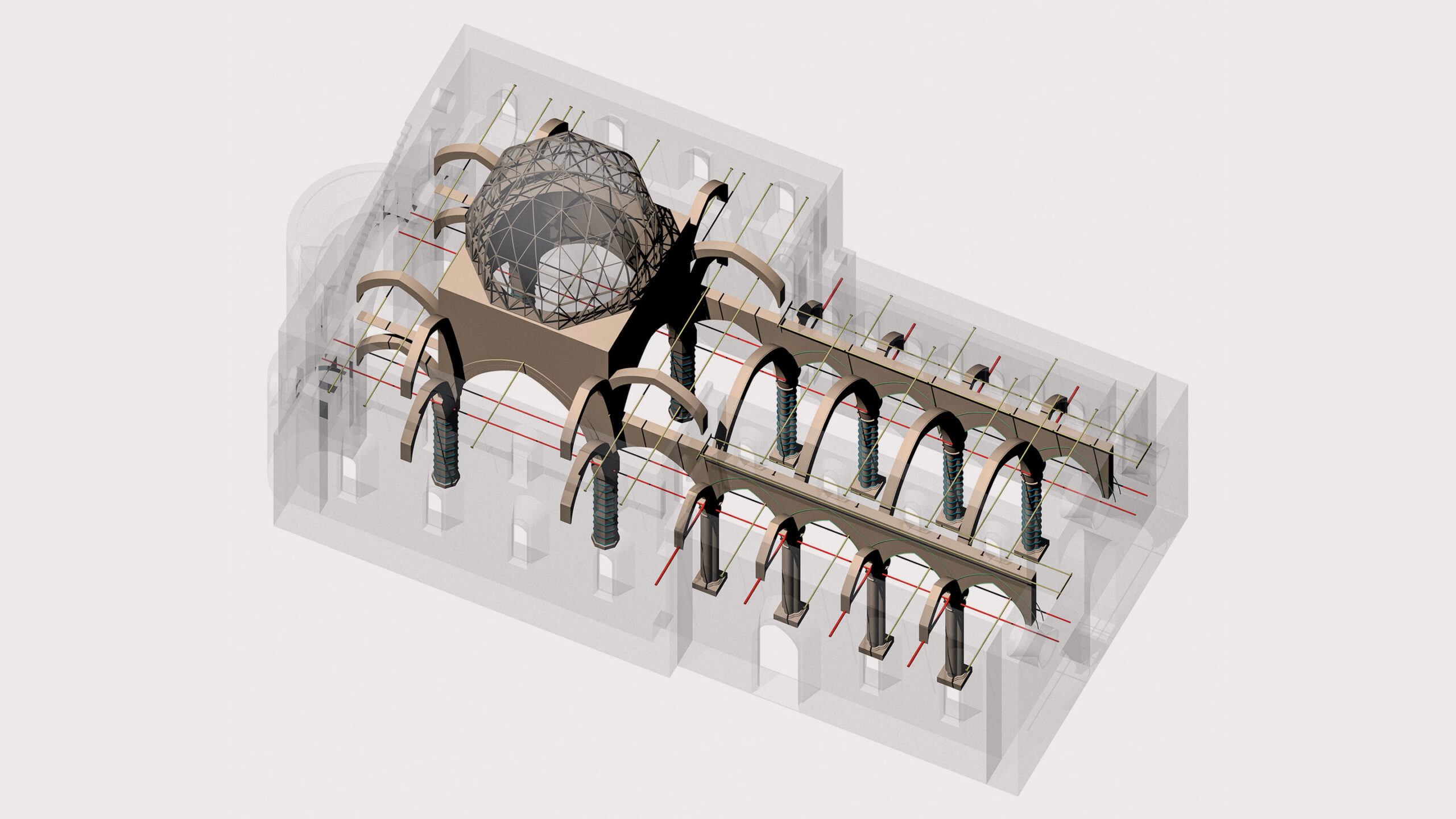 Modello BIM 3d archi e colonne struttura