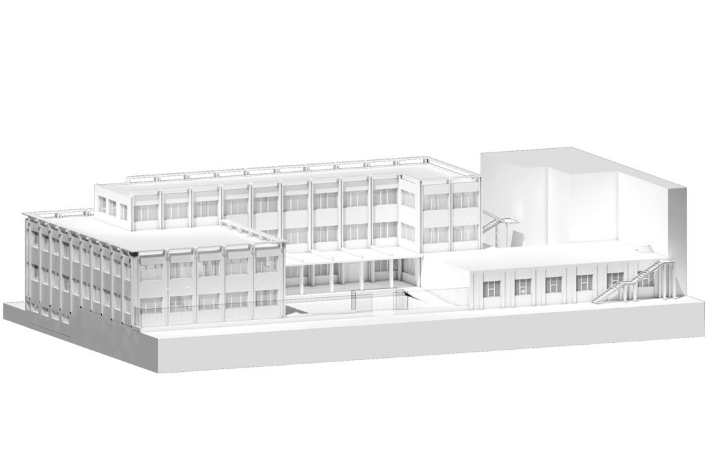 Modello bianco astratto BIM render 3D tridimensionale, scuola Manzoni